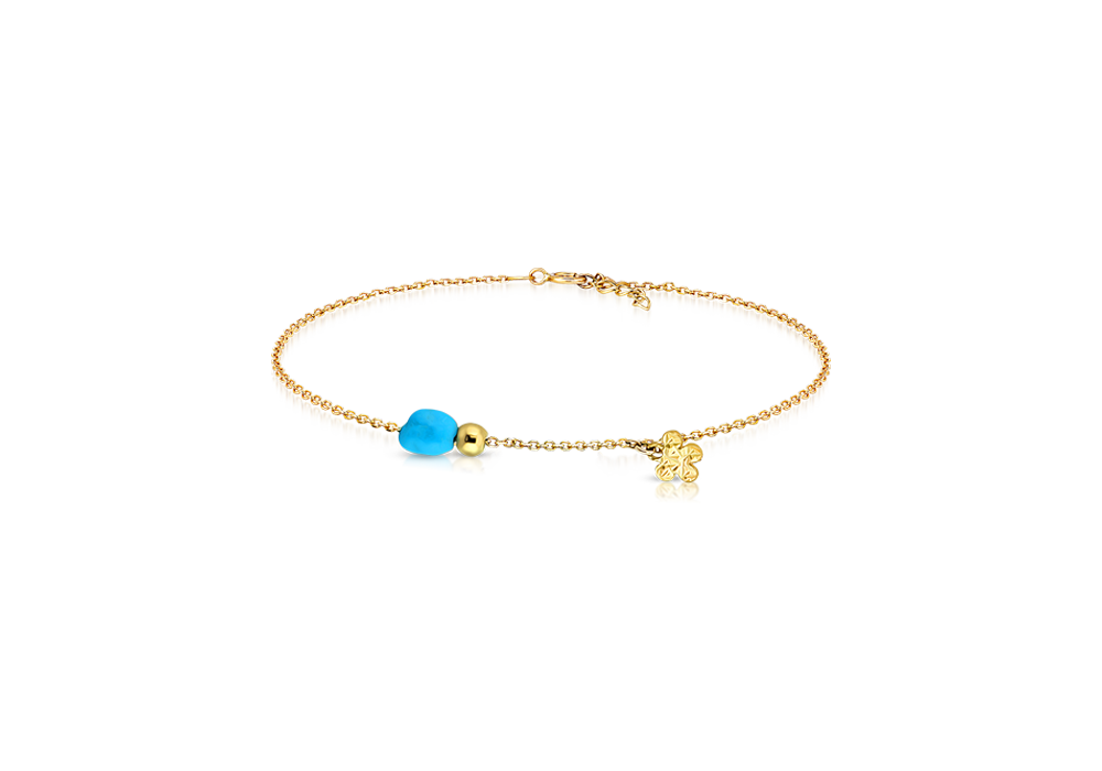 Turquoise Nugget with Bead and Flower Charm Bracelet