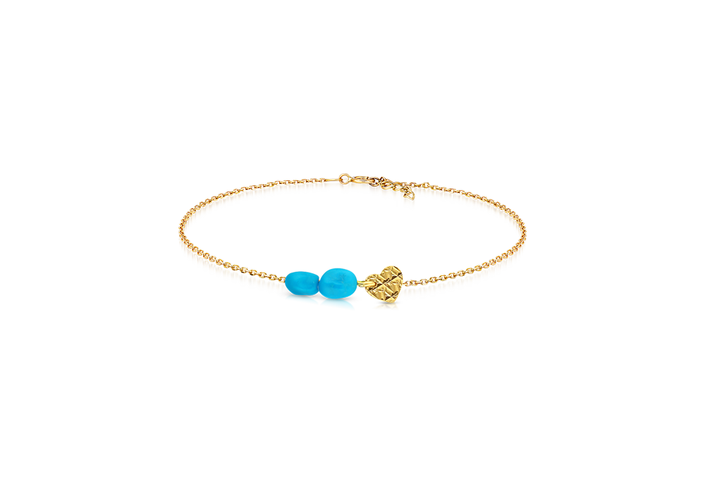 Turquoise Nuggets and Heart Charm Bracelet