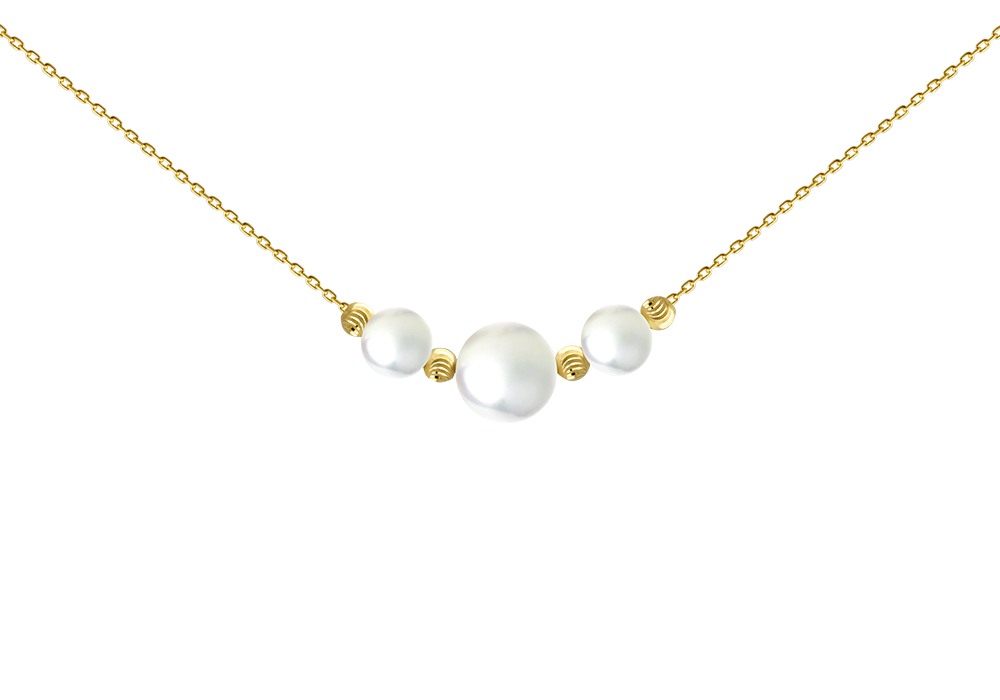 Three Pearl with Four Beads Necklace