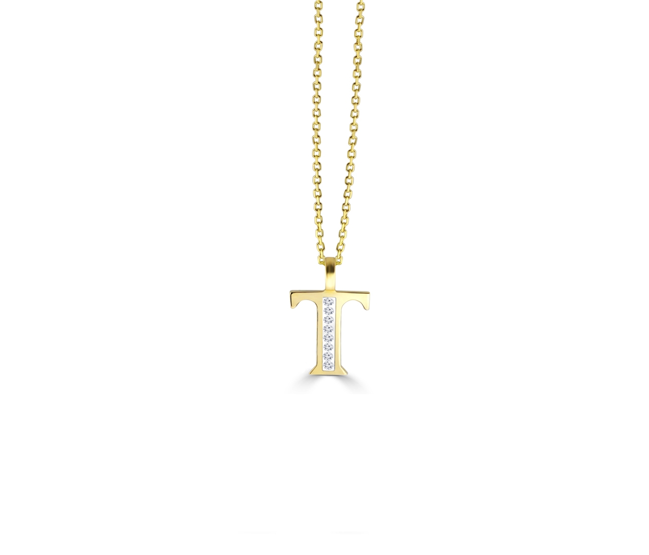 T' Alphabet Pendant chain with Diamonds - Farah Jewellery