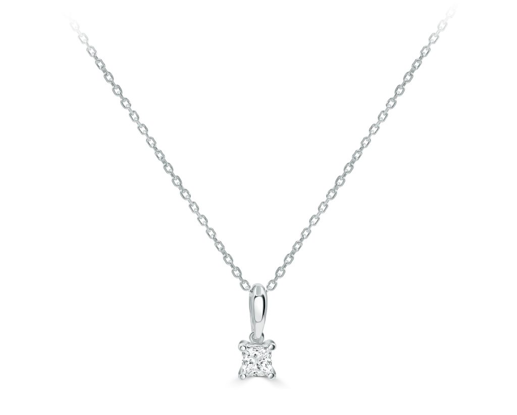 Princess Cut Diamond Solitaire Pendant Chain