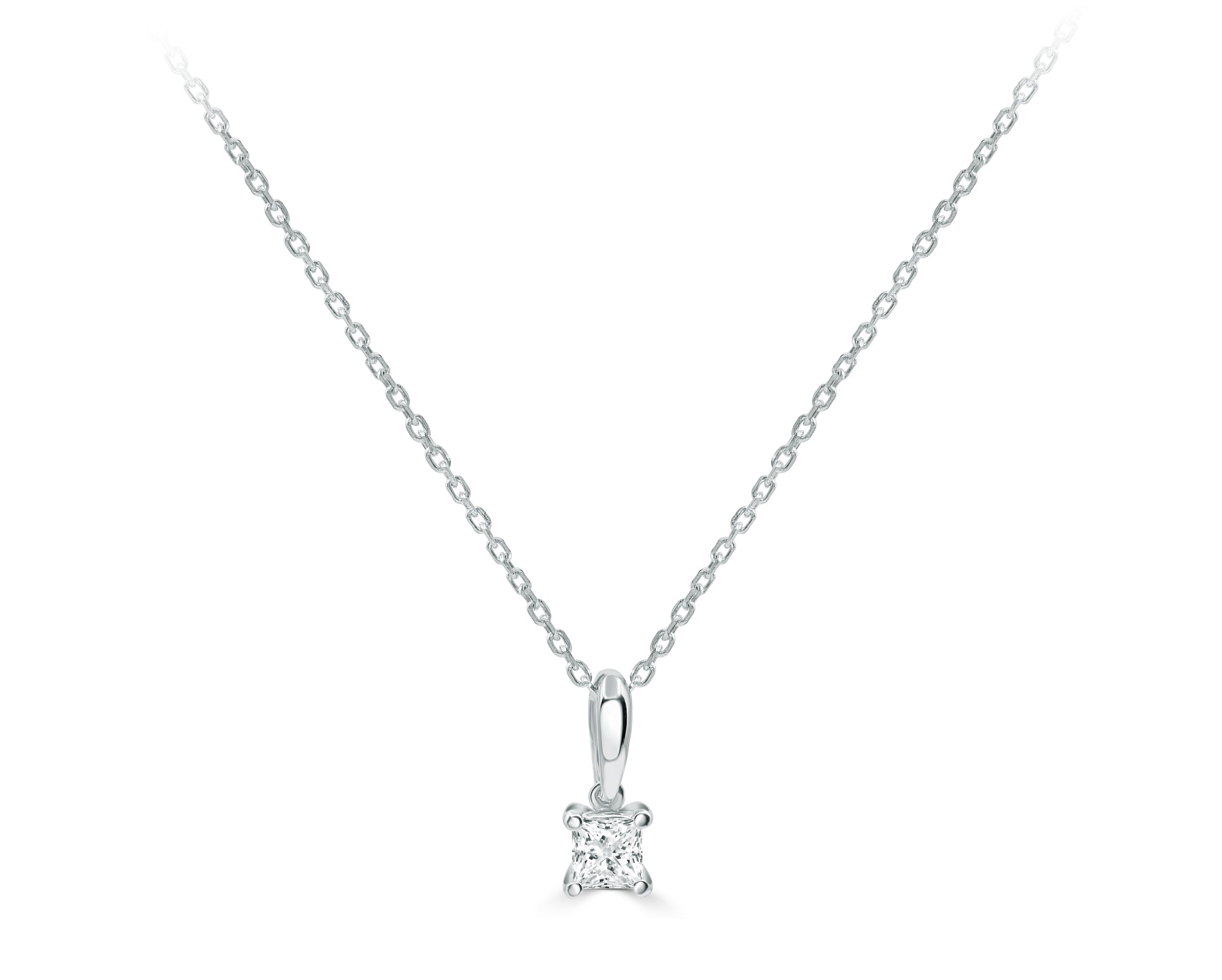 Princess Cut Diamond Solitaire Pendant Chain