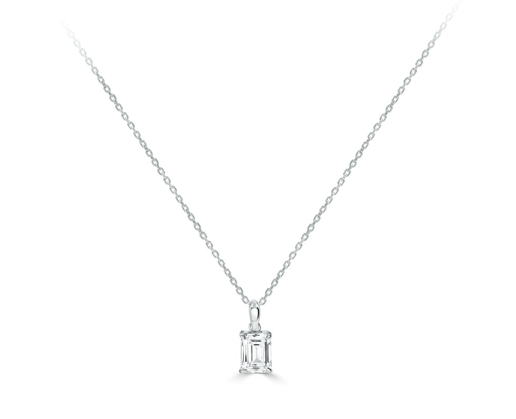 Emerald Cut Diamond Solitaire Pendant chain