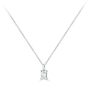 Emerald Cut Diamond Solitaire Pendant chain