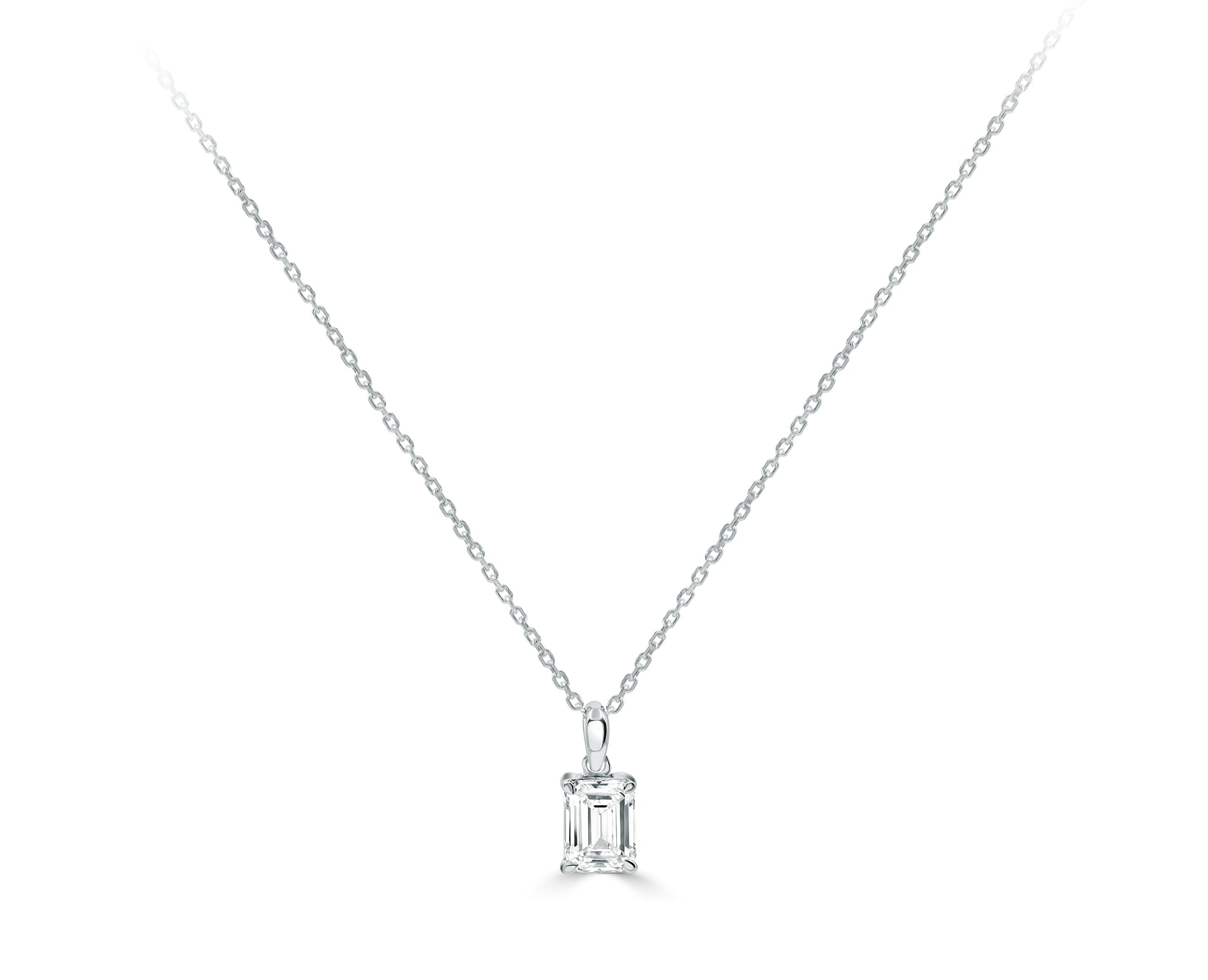 Emerald Cut Diamond Solitaire Pendant chain