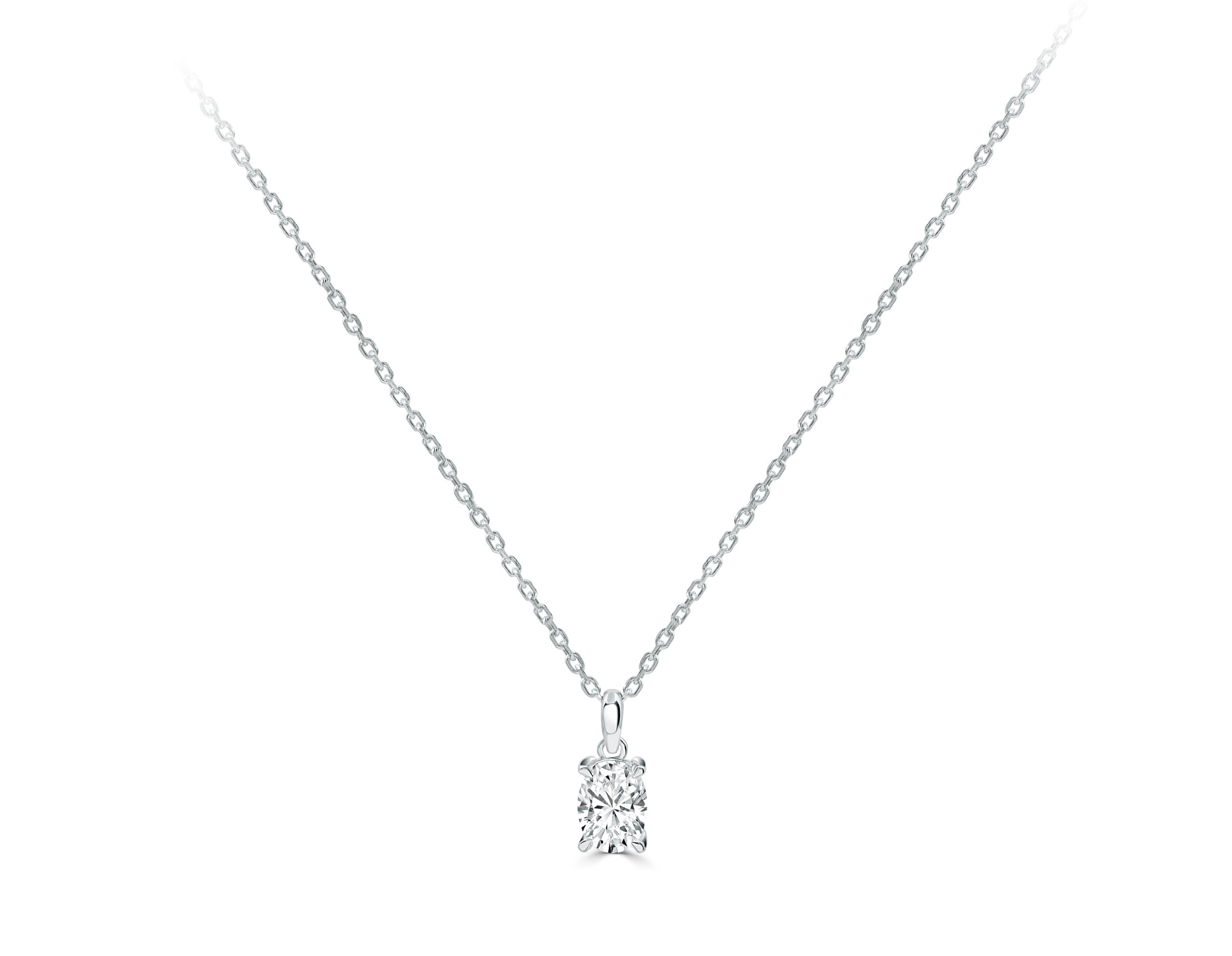 Oval Cut Diamond Solitaire Pendant Chain